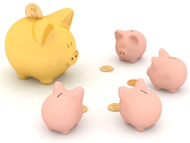 Large gold and little piggy banks clipart