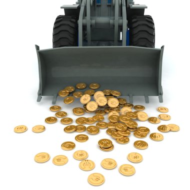 Bulldozer raked pile of coins clipart