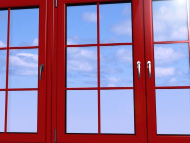 Sky seen through an red window clipart