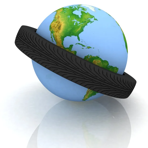 Belt from a tire will give on a globe — Stock Photo, Image