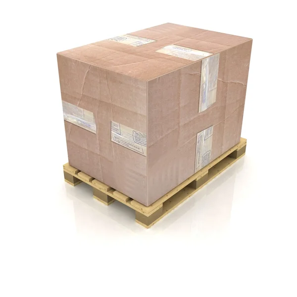 Картонная коробка на деревянном поддоне — стоковое фото
