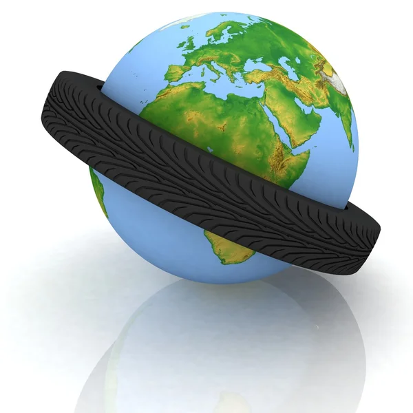Belt from a tire will give on a globe — Stock Photo, Image