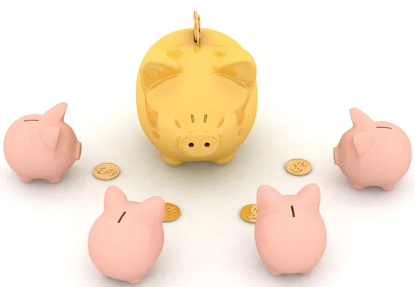 Grote goud en weinig piggy banks — Stockfoto