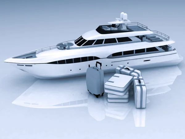 Yacht and luggage from suitcases — Stock Photo, Image