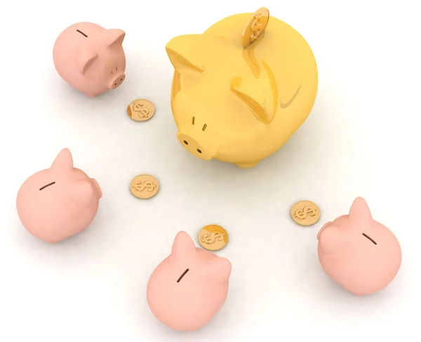 Large gold and little piggy banks — Stock Photo, Image
