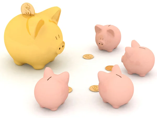 Large gold and little piggy banks — Stock Photo, Image