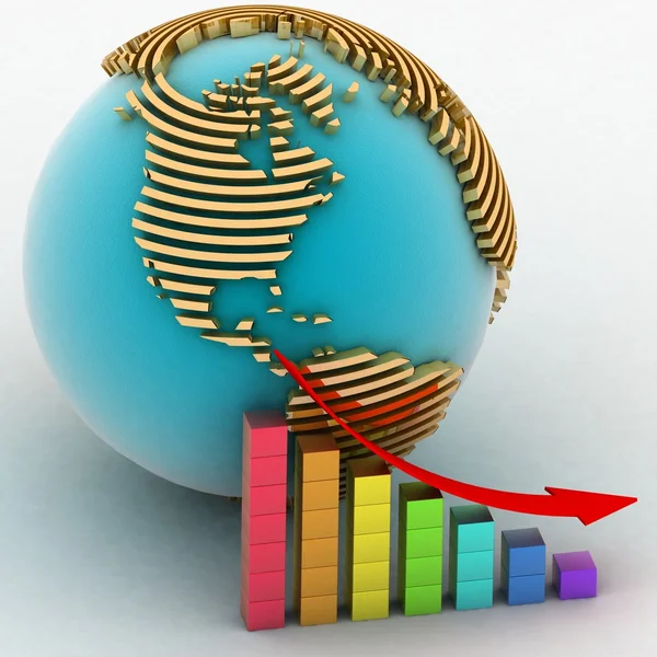 Abaixando o gráfico com um ponteiro em um fundo um globo — Fotografia de Stock