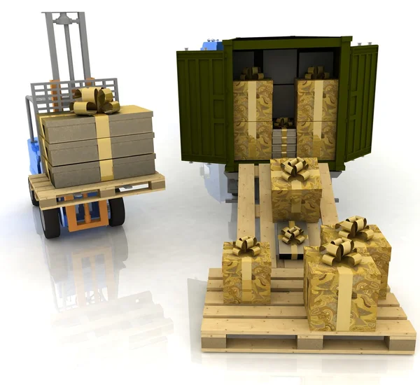 Lastning av gåvor lådor är isolerad i behållare — Stockfoto