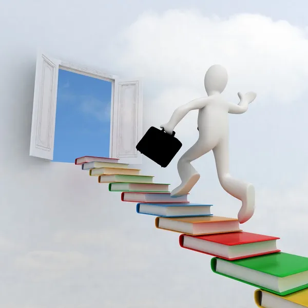 stock image Businessman climbing the stairs to the success of knowledge
