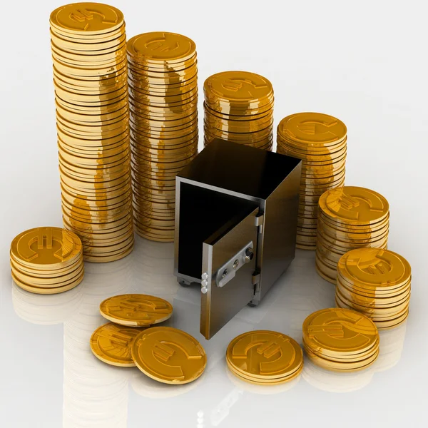 Caja fuerte abierta con chinches de oro — Foto de Stock