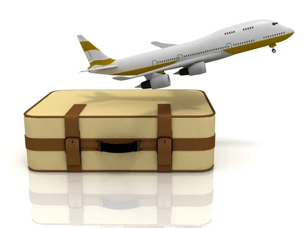 Airliner and suitcase — Stock Photo, Image