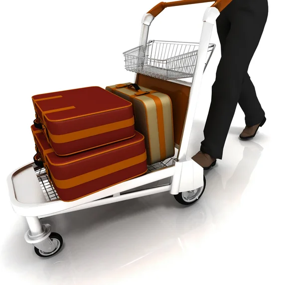 stock image Man rolls light cart with luggage