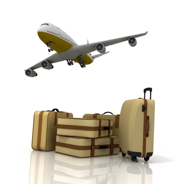 Αεροσκάφος και βαλίτσα — Φωτογραφία Αρχείου