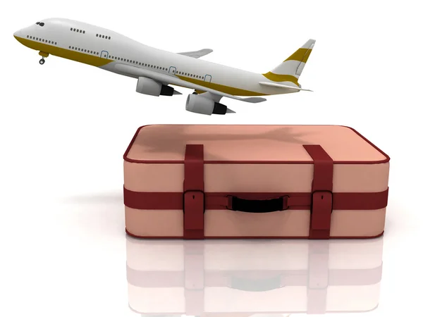 Samolot pasażerski i walizki — Zdjęcie stockowe