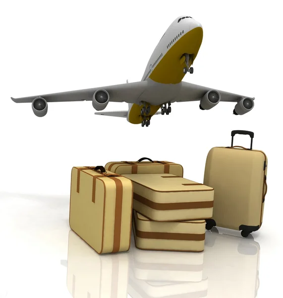 Samolot pasażerski i walizki — Zdjęcie stockowe
