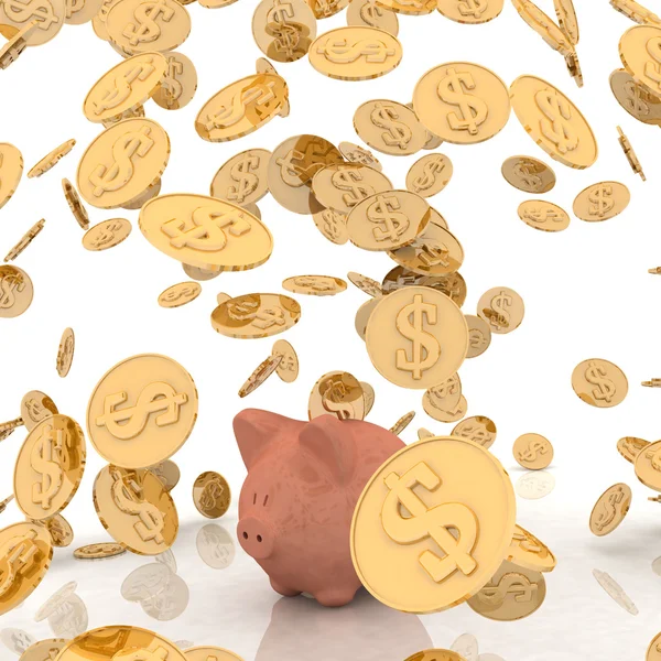 stock image Raining gold coins and piggi-bank