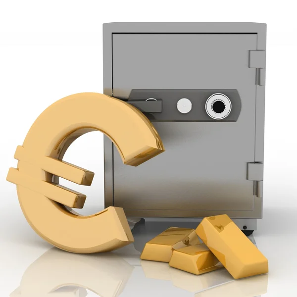 Стальной сейф с табличкой евро снаружи — стоковое фото