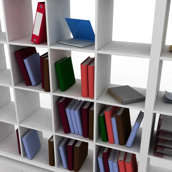 Книжный шкаф с инструментами для офиса — стоковое фото