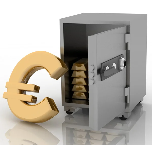 Cofre de aço com sinal de euro fora — Fotografia de Stock