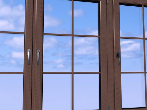 Égen látható keresztül egy fa ablak — Stock Fotó