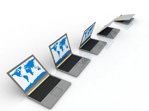 Line-up van laptops naast elkaar — Stockfoto