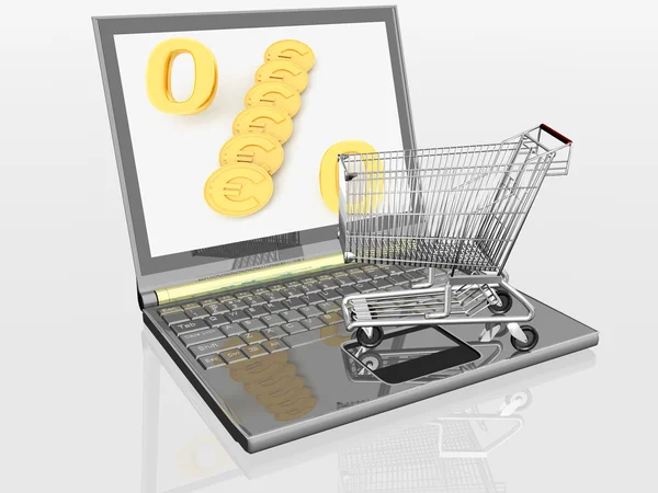 Shopping-cart and laptop — Stock Photo, Image