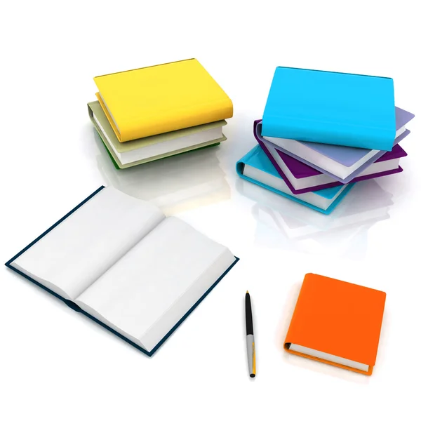 Black pen with notebook and books — Stock Photo, Image