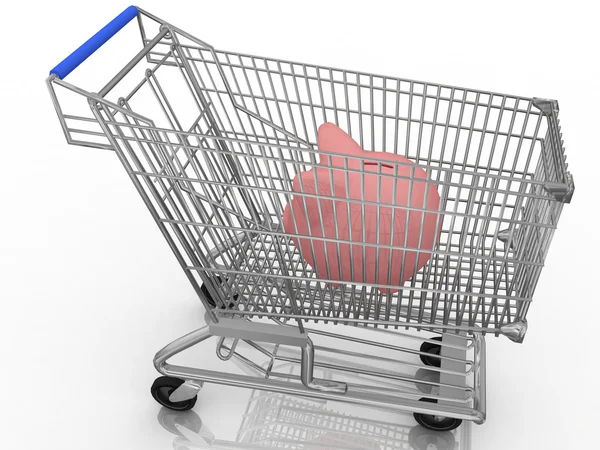Ahorrar dinero concepto de compras con alcancía en un carrito de compras —  Fotos de Stock