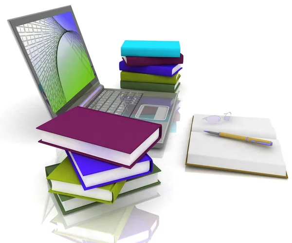Laptop, Bücher und andere Werkzeuge für die Arbeit — Stockfoto