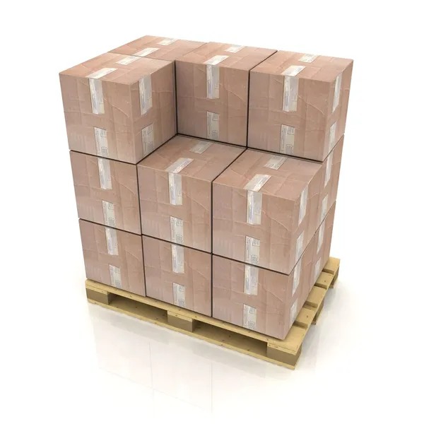 Cardboard boxes on wooden pallet — Stock Photo, Image