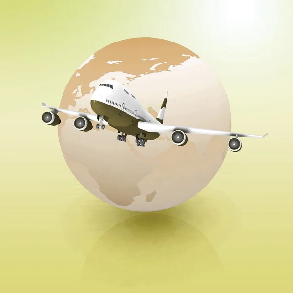 Avion de ligne avec un globe en arrière-plan — Photo