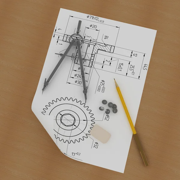 Band, pencil and compasses — Stock Photo, Image