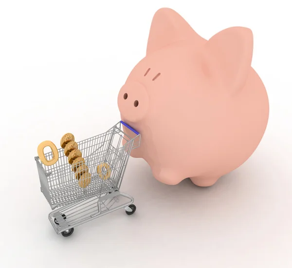 Shopping-cart och spargris — Stockfoto