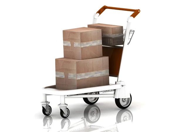 Kartonové krabice na nákladní dopravy lehký vozík — Stock fotografie