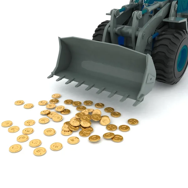 Bulldozer raked pilha de moedas — Fotografia de Stock