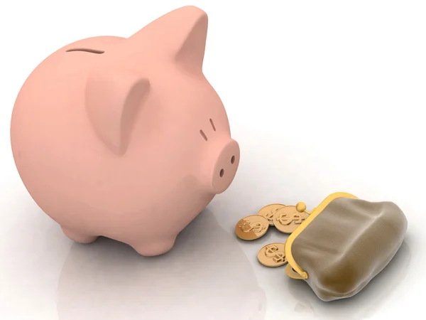 Piggy banks look at a purse with chinks — Stock Photo, Image