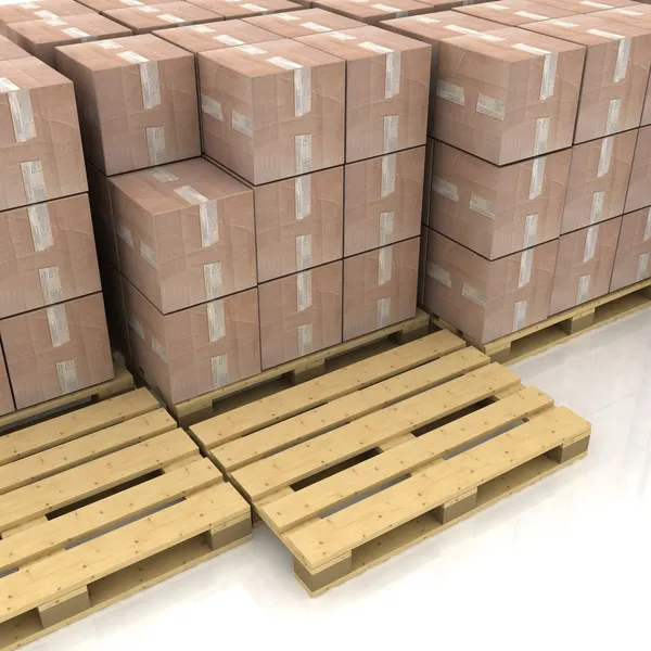 Kartonnen dozen op houten pallets — Stockfoto