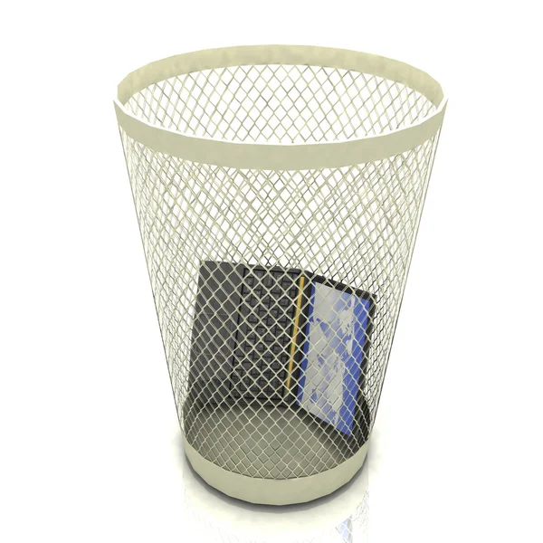 Broken laptop in basket for garbage — Stock Photo, Image