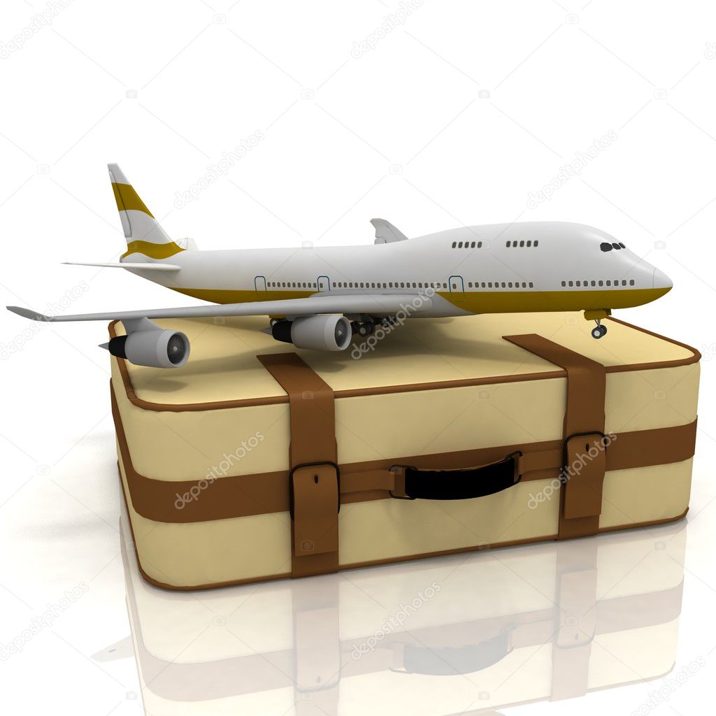 Airliner and suitcases