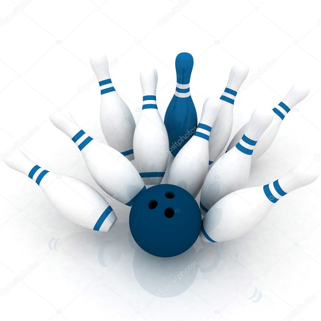 Bowling ball crashing into the pins — Stock Photo © 3DDock 8379236