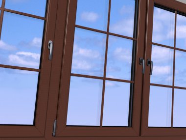 Sky seen through an wooden window clipart