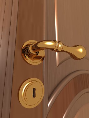 güzel metal kolu ve ahşap bir kapı üzerinde anahtar deliği