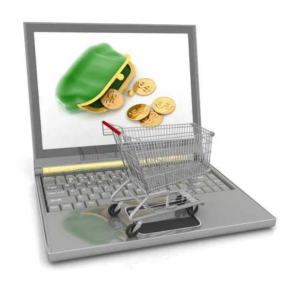 Shopping-cart and laptop — Stock Photo, Image