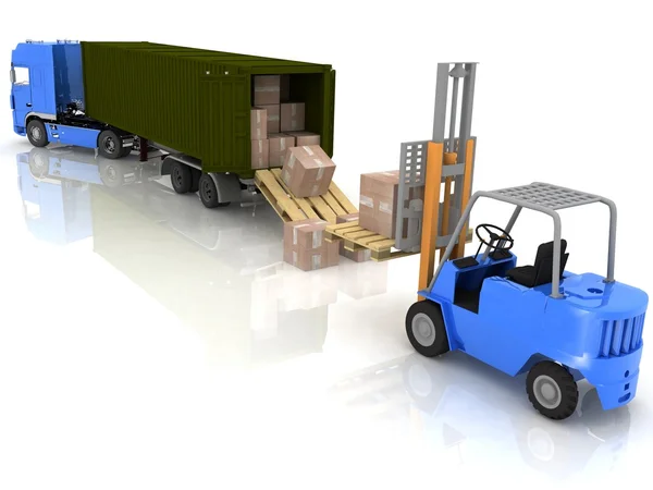 Loader before the rows of boxes — Stock Photo, Image