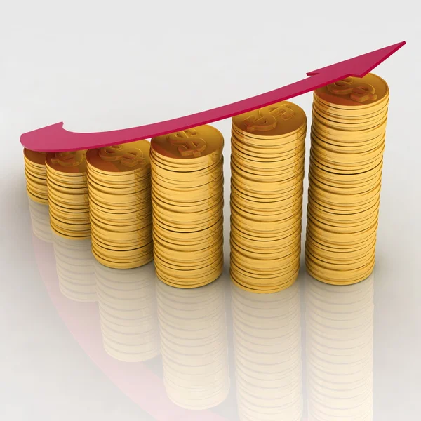 Diagram of golden coins with a arrow — Stock Photo, Image