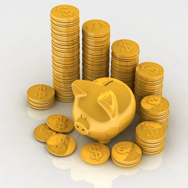 Gold chinks with piggy bank — Stock Photo, Image