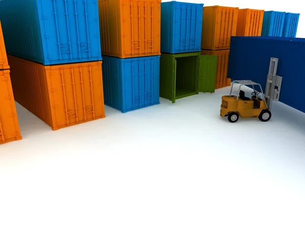 O carregamento de caixas é isolado em um recipiente em um fundo branco — Fotografia de Stock