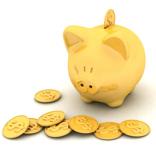 Geïsoleerde gouden piggy bank — Stockfoto