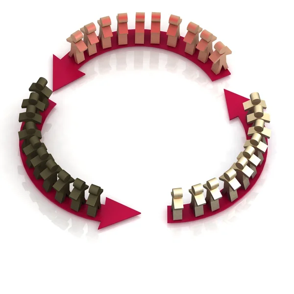 Teamwerk cirkel, productiestroom. 3D illustratie — Stockfoto