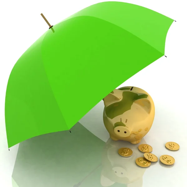 Paraguas y alcancía. concepción de la defensa de las acumulaciones financieras — Foto de Stock